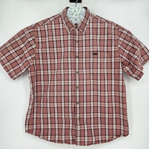 Carhartt Shirt Mens 2XL Button Down Short Sleeve Pink White Plaid Outdoor - Picture 1 of 10